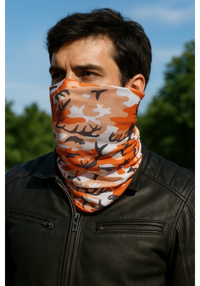 Sticker Works Motorcu Turuncu Kamuflaj Buff Maske Outdoor Boyunluk Unisex Bandana Standart
