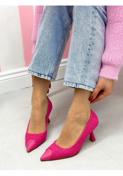Ervanın Butiği Fuşya Tüvit (Tress) Maskelet Detay Kadın Stiletto Fuşya