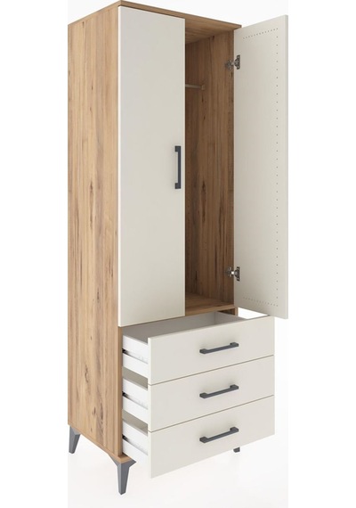 Hyperion Dolap Tek Raflı 3 Çekmeceli Tek Askılı 60x44x182 Çam-aytaşı Atlas Çam