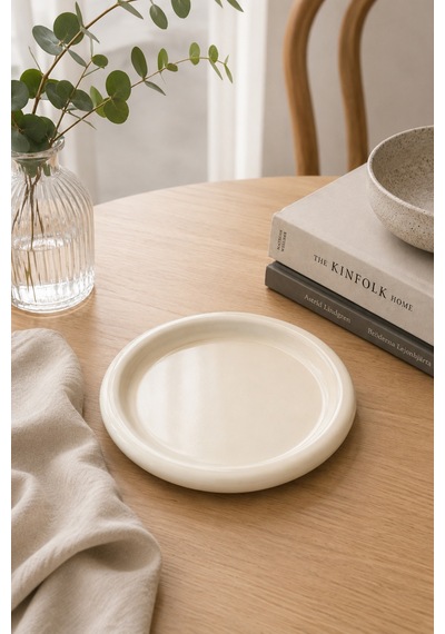 Seramik Krem Donut Kahvaltı Pasta Yemek Ve Tatlı Servis Sunum Tabak 25 Cm Krem - 913558445 Krem