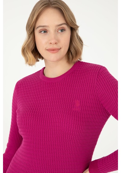 U.S. Polo Assn.  Kadın Fuşya Bisiklet Yaka Basic Kazak 50288979-VR023