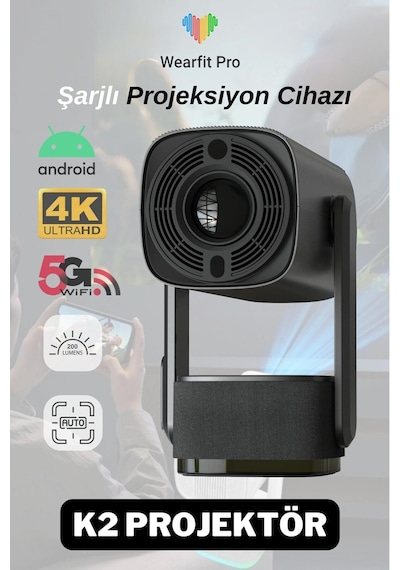 K2 Powerbank Şarjlı 4k Çözünürlük Android Projeksyion Cihazı 5g Wifi Destekli Full Hd Projektör-130253