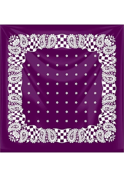 Mor Zemin Üzerine Dama Desenli Kare Bandana Fular Renkli