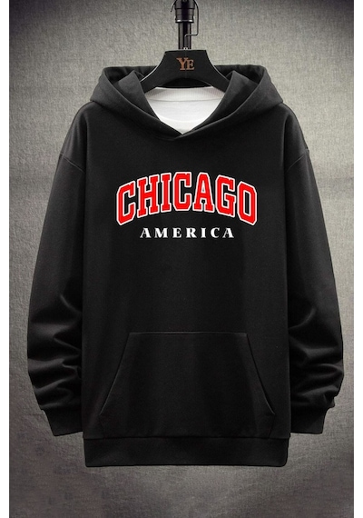 Chiago Baskılı Sweatshirt Siyah
