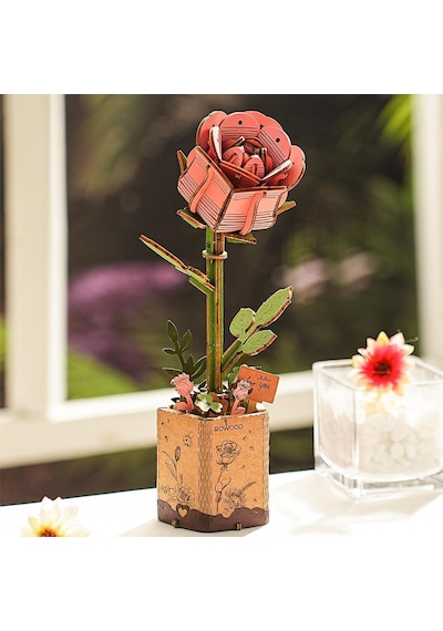 Rowood Tw051 Karanfil Çiçeği Pink Carnation Dıy Minyatür Maket Model Seti Ahşap 3d Wooden Puzzle Model Kit Ahşap Maket Dekoratif Hobi Seti