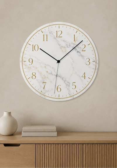 AA Shop Lüks Mermer Desenli Baskılı Dekoratif Baskılı Ahşap Duvar Saati 45 Cm Sessiz Akar Mekanizma 877 Çoklu Renkli