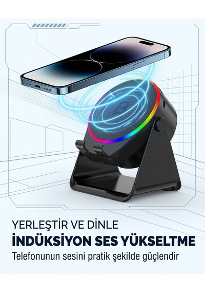 Buradabulabilirsin S10 5w Bluetooth + Temasıyla Ses Yükselten İndüksiyon Hoparlör 2000 Mah Rgb Işıklı Standlı 5in Speaker Bbz