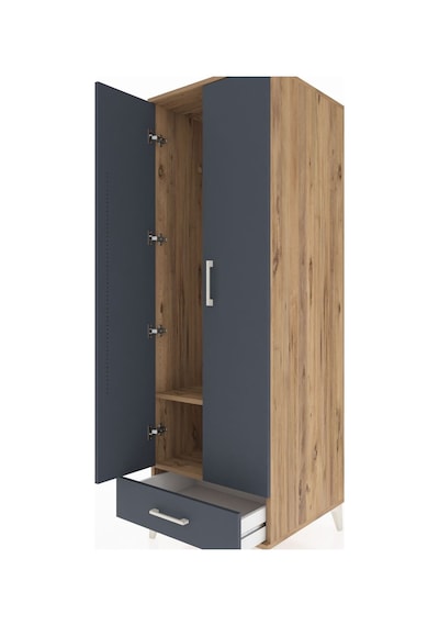 Kronos Dolap 2 Raflı Tek Çekmeceli Tek Askılı 60x59x182 Çam-antrasit Atlas Çam