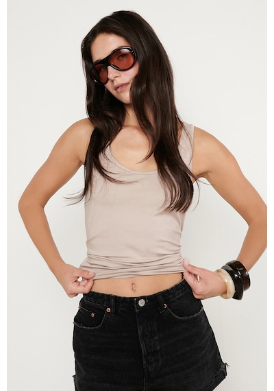 AC&Co / Altınyıldız Classics Kadın Bej Yumuşak Dokulu Nefes Alabilen Rahat Slim Fit Bisiklet Yaka Esnek Örme Atlet