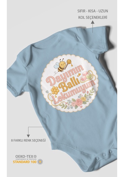 Morivokids Dayımın Ballı Lokumuyum Kısa Kollu Bebek Body %100 Pamuk Bebe Mavisi