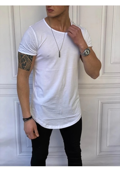 Modefendi Slim Fit Oval Kesim Pamuk Basic Tshırt Beyaz