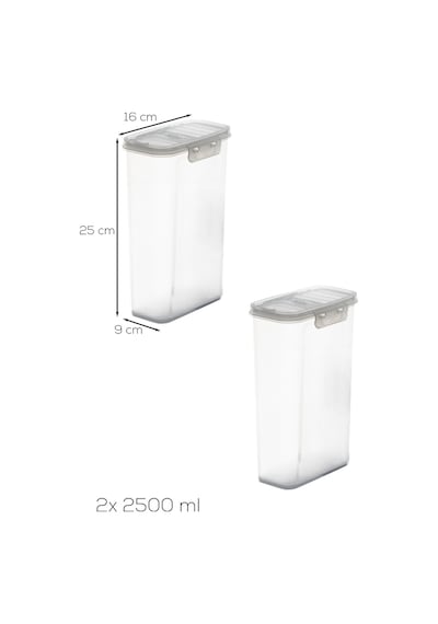 Porsima L-00895-2 2'li Erzak Saklama Kabı Seti Hava Geçirmez Kapaklı,düzenleyici Mutfak Saklama Kabı,tablet Toz Deterjan Saklama Kabı 2,5 Litre Şeffaf Seffaf