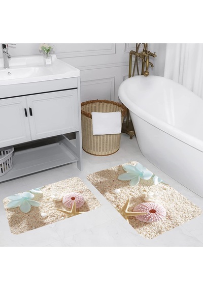 Rovigo Home Baskılı Kaymaz Taban 2 Li Banyo Paspas Takım Rvg5023-100X60-60X50 Çok Renkli