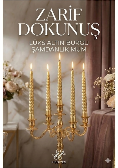 4'lü Lüks Burgu Şamdan Mumu 26 Cm - Damlatmaz Spiral Dekoratif Mum Seti Belirtilmemis