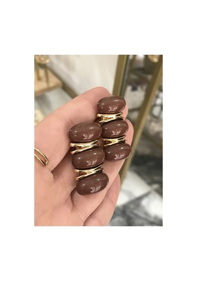 Kahverengi Gold Detaylı Sıralı Model Küpe