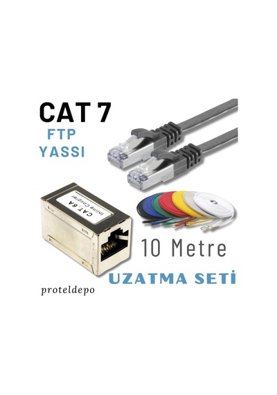 Irenıs 10 Metre, Siyah Cat7 Kablo Yassı Ftp Ethernet Network Lan Ağ Kablo Ve Ekleyici