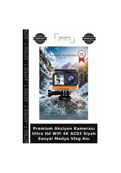 Premium Aksiyon Kamerası Ultra Hd Wifi 4k Ac03 Siyah Sosyal Medya Vlog Anı