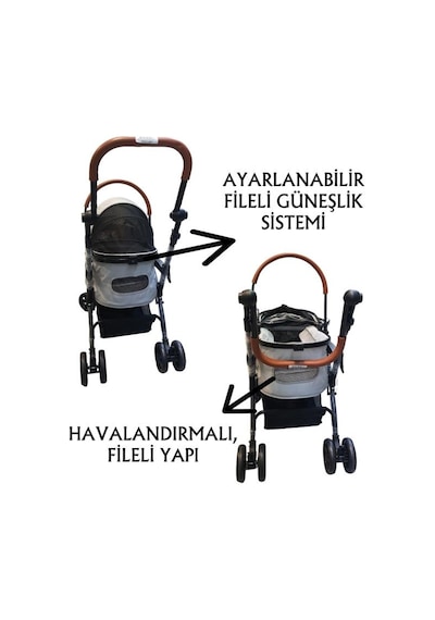 Tommy Evcil Hayvan Arabası 76,5x48x99cm Gri Max 15 Kg