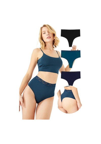 Cottonhill Basic Yüksek Bel Lazer Kesim Tanga Külot 3'lü Paket - 2 Renkli Çok Renkli