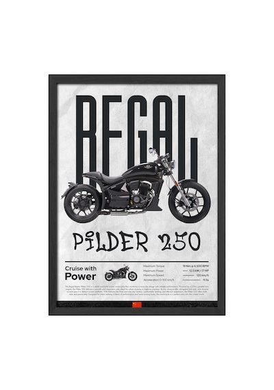 Regal Raptor Pilder 250 Siyah Ahşap Çerçeveli Poster, Dekoratif Motosiklet Duvar Tablosu