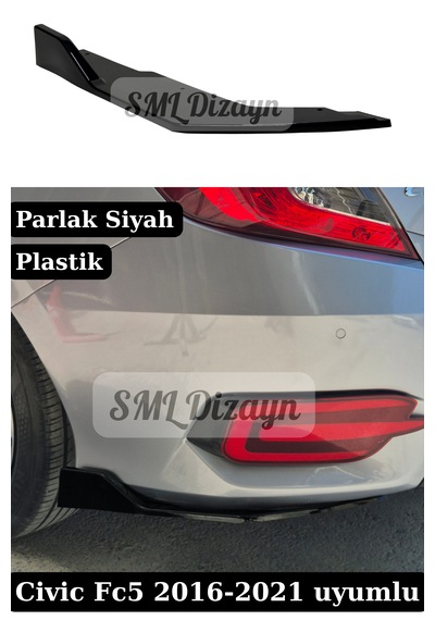 Honda Civic Fc5 Uyumlu Arka Flap Seti - Parlak Siyah Piano Black Tampon Bıçağı Plastik Sağ-sol Takım