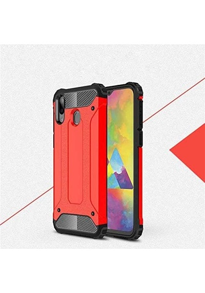 Galaxy M20 İle Uyumlu Çift Katman Koruyucu Crash Military Tank Kılıf - Kırmızı