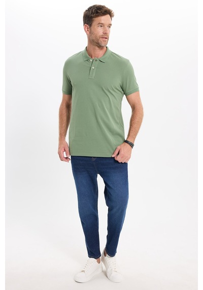 Tudors Erkek Slim Fit Dar Kesim Premium Seri %100 Pamuk Yumuşak Dokulu Merserize Yeşil Polo Yaka Tişört-50941