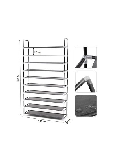 Tr 10 Katlı Ayakkabı Rafı, 100x29x175 Cm, Siyah, Lsr10h Genel Tr 10 Katlı Ayakkabı Rafı, 100x29x175 Cm, Siyah, Lsr10h Genel