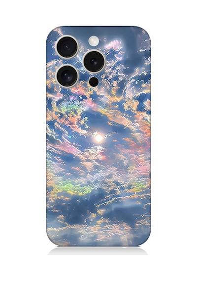 Apple Uyumlu iPhone 15 Pro Max Renkli Bulutlar Desenli Silikon Kılıf Silikon