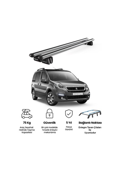 Pençe Peugeot Partner Tepee Ara Atkı 2008-2018 Uyumlu Gri Ara Atkı Port Bagaj Tavan Barı