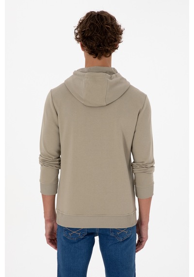 U.S. Polo Assn. Erkek Regular Fit Kapüşonlu Açık Haki Basic Sweatshirt 50315663-VR183