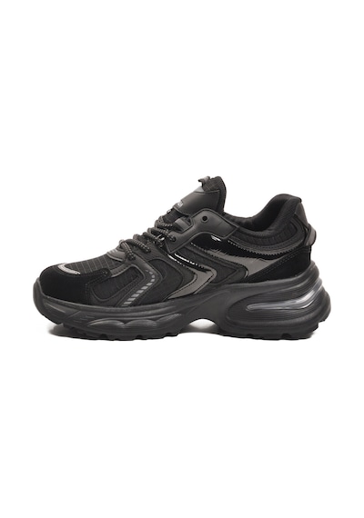 Siyah Bağcıklı Kalın Taban Hafif Kadın Sneaker 2318 G Siyah