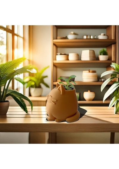 Sevimli Kedi Tasarımlı Çiçek Saksısı