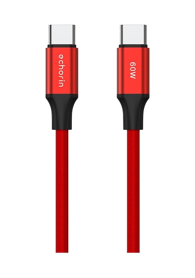 Usb C&apos Den Usb C&apos Ye 60w, 2.4a, 1m, Pd 2.0, Çift Kat Örgülü Hızlı Şarj Ve Data Kablosu Kırmızı, 1 Metre