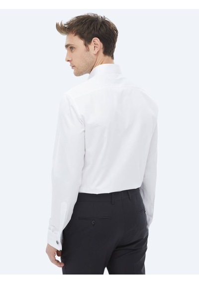 Kip Beyaz Düz Slim Fit Duble Manşet Smokin Gömlek