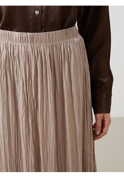 Lcw Modest Bej Beli Lastikli Saten Kadın Etek