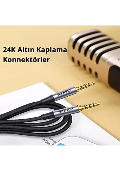 3.5 Mm Hi-fi Erkek To Erkek Trrs Aux Ses Ve Mikrofon Kablosu 1.5 Metre Siyah
