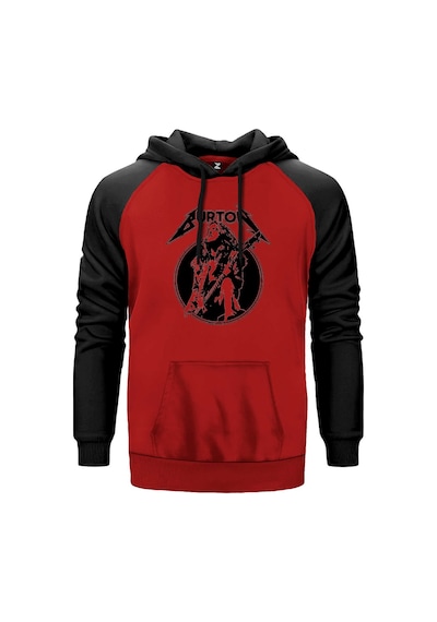 Metallica Cliff Burton Guitar Kırmızı Renk Reglan Kol Sweatshirt Kırmızı