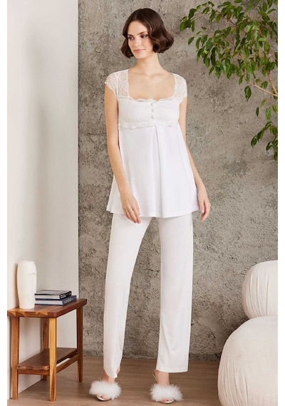 Pierre Cardin 2805 Hamile Lohusa Sabahlıklı Pijama Takım-ekru