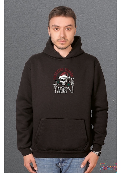 Bumeta Noel Temalı Christmas Freezing Season Sweatshirt Unisex Kapüşonlu Hoodie Siyah