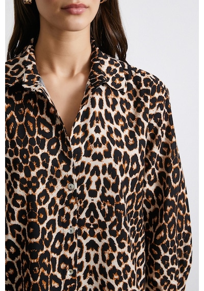 Never More Leopar Desenli Poplin Gömlek Bej Bej