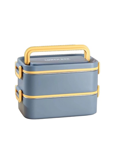 Beslenme Kutusu Paslanmaz Çelik - 2000 Ml Çorba Yoğurt Kaseli 2 Katlı Yeni Nesil Sefer Tası Lunch Box Mavi