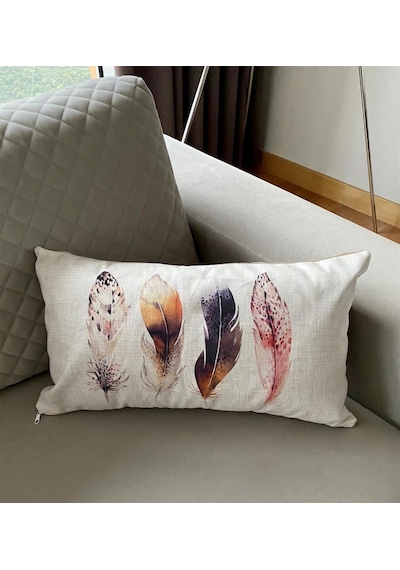 Çift Taraflı Tüy Desenli Dekoratif Kırlent Kılıfı 35*55 Cm - Karışık