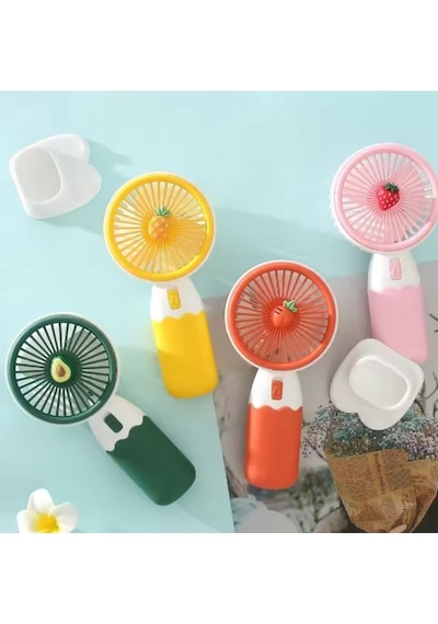 Şarjlı Mini El Fanı Ve Masaüstü Fanı, Yüksek Hızlı Vantilatör, Güçlü Pervaneli Fan Renkli Meyve Desenli, - Ananas