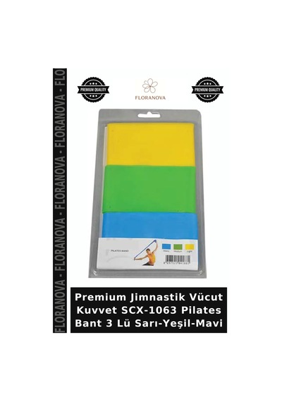 Premium Jimnastik Vücut Kuvvet Scx-1063 Pilates Bant 3 Lü Sarı-yeşil-mavi Çok Renkli