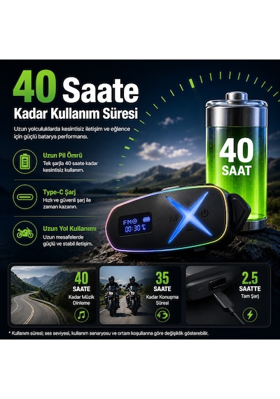 K16 2x Bluetooth Motosiklet Kask Interkomu Bluetooth 6.0 Çift Yönlü Konuşma Müzik Dinleme Telefon Görüşmesi Type-c Şarjlı
