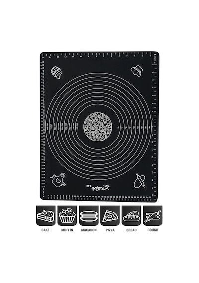 Tilbe Home Silikon Hamur Açma Yoğurma Matı Fırın Altlığı Ölçekli Mat Orta Boy Siyah 50x40cm