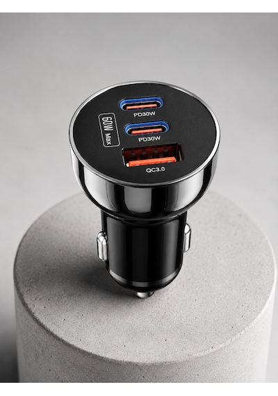 3 Portlu Araç İçi Şarj Adaptörü Çift Pd Type-c Ve Qc3.0 Usb Çıkışlı 1 Adet