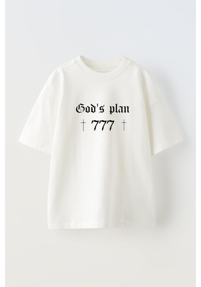 Thewert Unisex God İs Plan 777 Tasarım Baskılı Pamuk Beyaz Oversize T-shirt