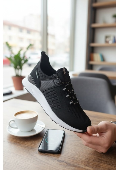 Enoch Erkek Spor Ayakkabı Koşu Ve Yürüyüş Sneaker Yan Destekli Ve Örme Performans Modeli Siyah
